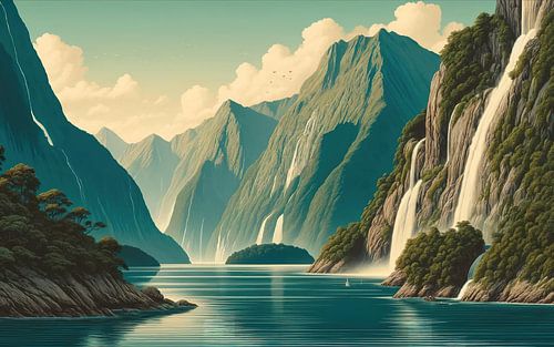Vintage Nieuw-Zeeland, Fiordland Poster