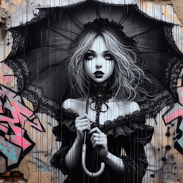 Black umbrella and grafitty 1 van Knoetske