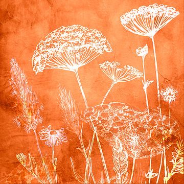 Botanical Mixed media Art: Blühende Gräser