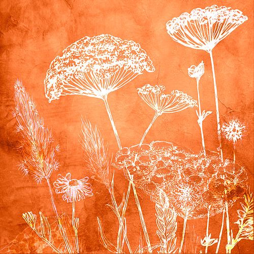 Botanisch schilderij:  Mixed media Art: Bloeiende grassen