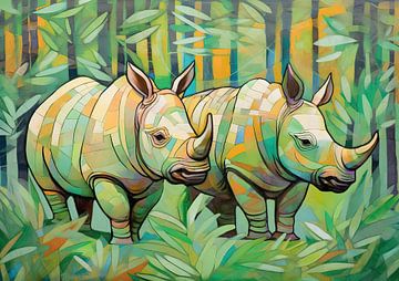 Schilderij Kleurrijke Neushoorns | HornsUp van ARTEO Schilderijen