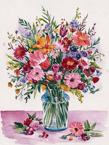 Levendig boeket wilde bloemen in een glazen vaas