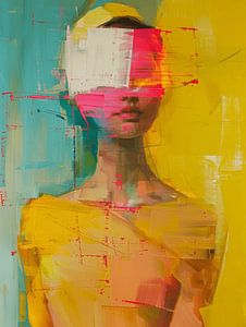 Modernes abstraktes Porträt in leuchtenden Neonfarben von Carla Van Iersel