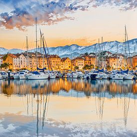 Mediterrane Haven bij Zonsondergang van Retrotimes