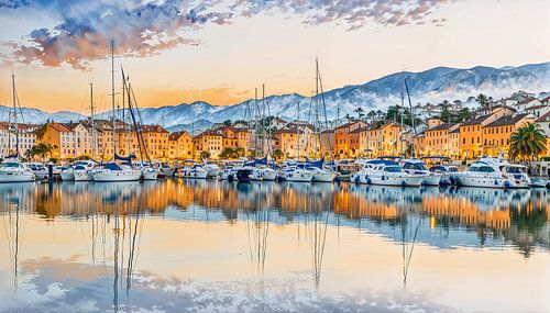 Mediterrane Haven bij Zonsondergang van Retrotimes