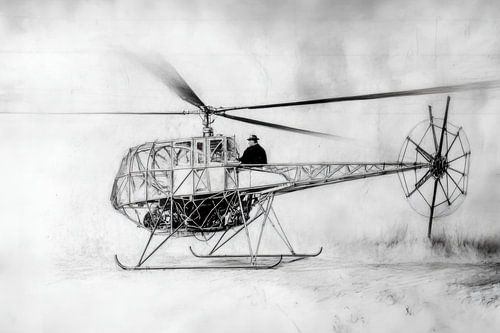 Drawing, detailed sketch of one of the first helicopters - 