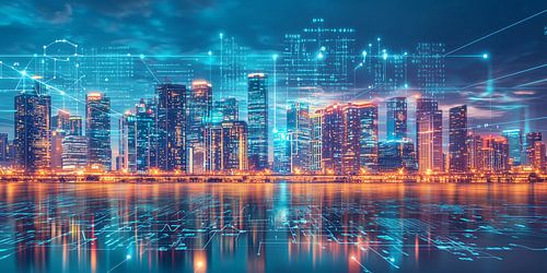 Conceptueel panorama van een skyline van een stad