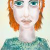 Dessin de portrait fille en orange et vert sur Marianne van der Zee