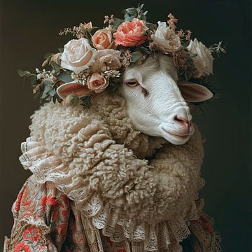 Klassisches Schaf mit Rosen von Marlon Paul Bruin