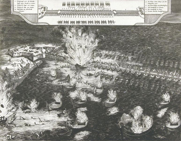 Sprengung der Schiffsbrücke in der Schelde, 1585 von Atelier Liesjes