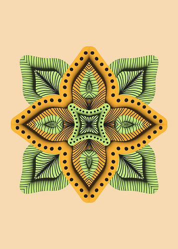 Symmetrical Botanical Folk Pattern Art