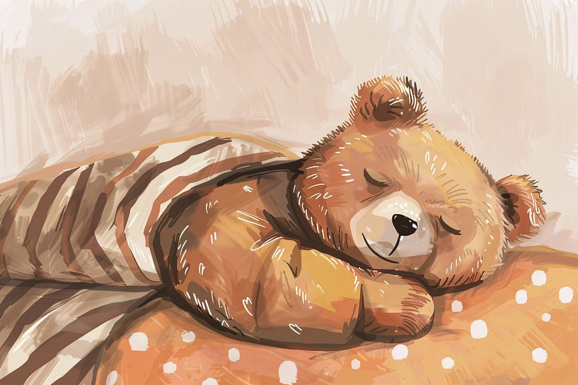Ourson endormi dans des tons chauds et douillets par Imperial Art House