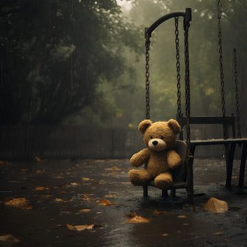 Forgotten friendship - The teddy bear at dusk by Karina Brouwer