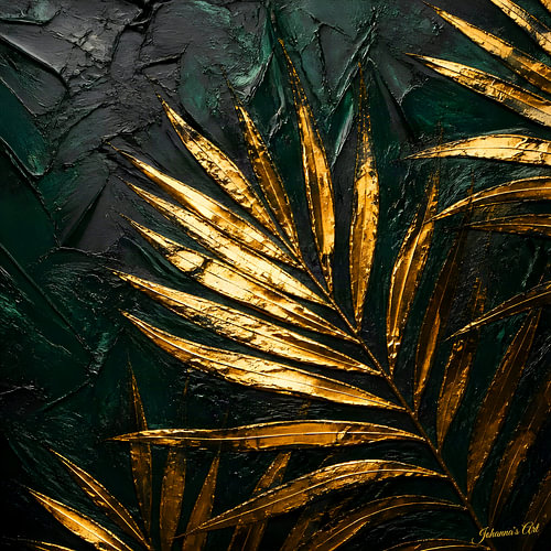 Grüne goldene Horizonte – Palmblätter 2 von Johannas Art Creations