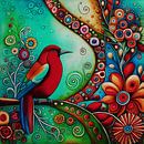 Small red bird with blue wings by Jan Keteleer (JanKé): A Journey Beyond the Canvas thumbnail