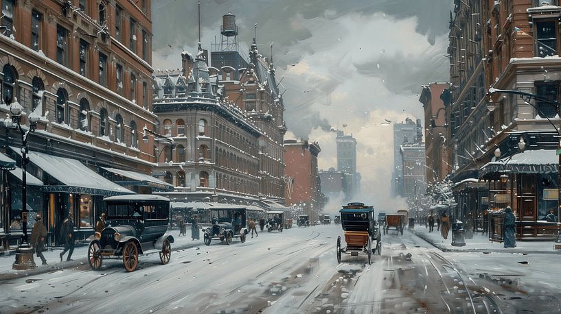 Peinture d'une rue enneigée à New York au début du 20e siècle (KI) par Classic PrintArt