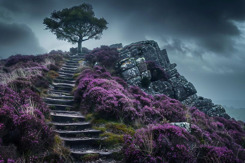 Mistig landschap met lichtspel van fernlichtsicht
