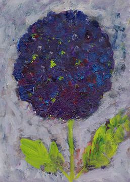Fleur abstraite d'hortensia dans des tons pastel vibrants de bleu, violet, rose et vert. sur Dina Dankers