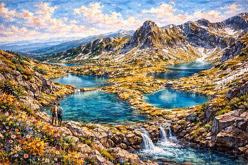 Rila-meren, Bulgarije, een impressionistisch schilderij.