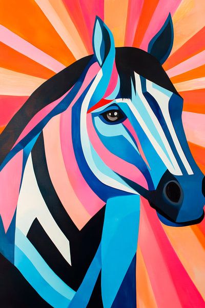 Colourful zebra portrait art - modern and lively by Poster Art Shop