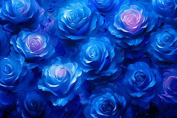 Abstracte kunst met blauwe rozen van Art & Soul Creations