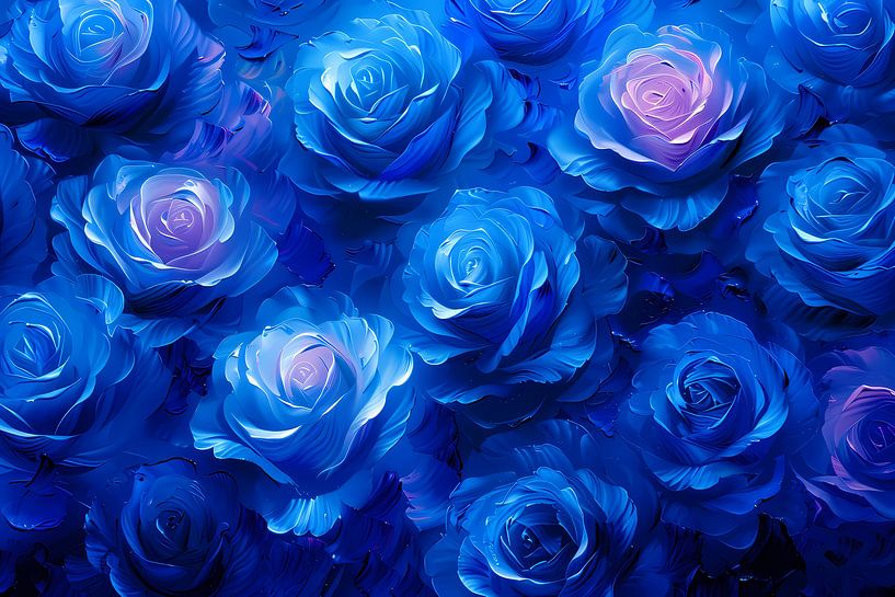 Abstract art with blue roses by Art & Soul Creations