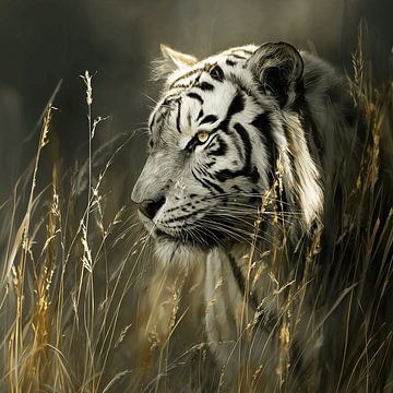 Der weiße Tiger im goldenen Morgennebel