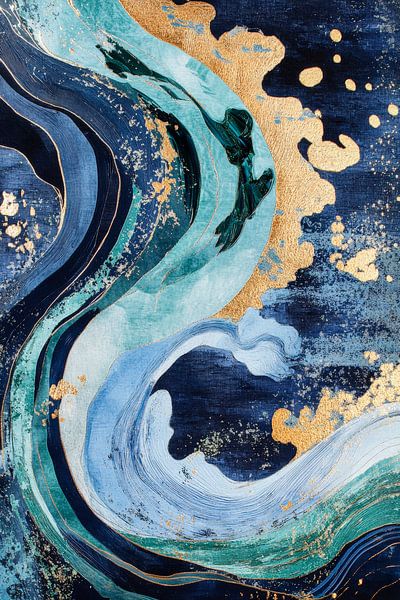 Abstract waves in blue and gold by Poster Art Shop