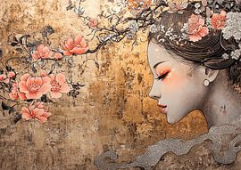 Golden Portrait | Refined Portrait Blossom Hair by ARTEO Paintings