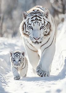 Tigres blancs dans la neige