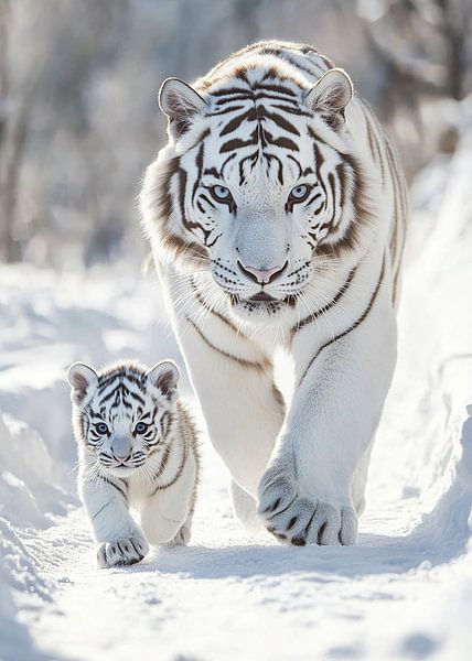 Tigres blancs dans la neige par HyggeHavn
