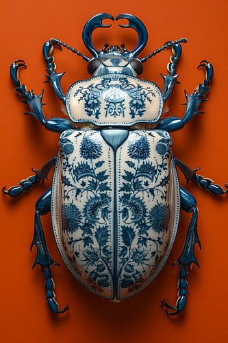 Delft Blue lobster on red background by Dunto Venaar