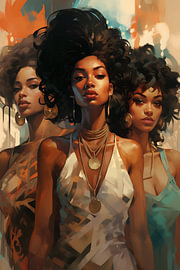 Three African women wearing gold necklaces