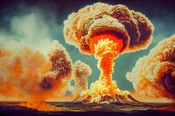 Atoombomexplosie en paddestoel in de lucht, kunstillustratie van Animaflora PicsStock