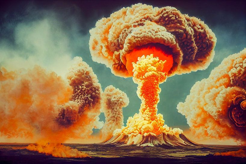 Explosion de bombe atomique et champignon dans le ciel, Art Illustration par Animaflora PicsStock