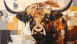 Schotse hooglander figuratief expressionisme in roodbruin oranje geel beige en taupe tinten van Emiel de Lange