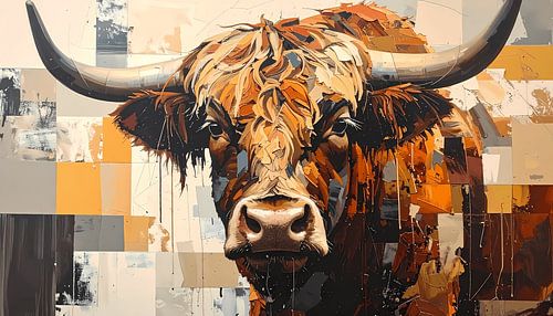 Schotse hooglander figuratief expressionisme in roodbruin oranje geel beige en taupe tinten