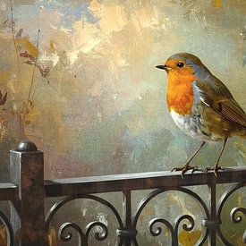 Rotkehlchen auf Stahlzaun von Emiel de Lange