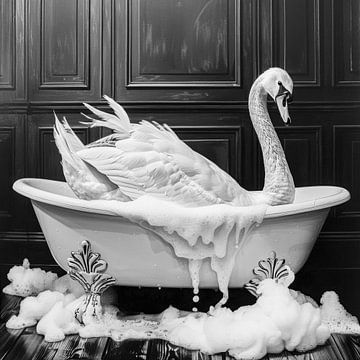 Elegante zwaan in bad - Unieke badkamerfoto voor je WC van Felix Brönnimann