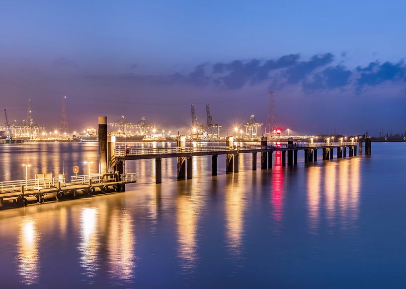 Illuminated pier during blue twilight_2 by Tony Vingerhoets