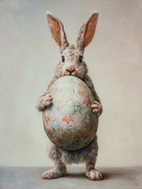 Adorable lapin de Pâques avec un gros œuf