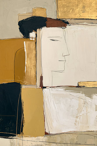 Framed in Stillness II – abstraktes Porträt in Schwarz und Gold