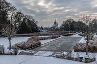 Panoramic view over the Stuyvenberg city park with frozen ponds, by Werner Lerooy thumbnail