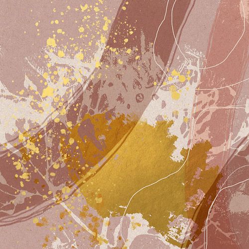 Vintage botanische boom in pastel donkerroze en goud