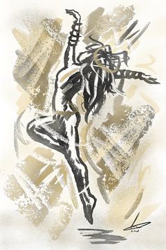 Modern kunstwerk danseres in zwart geel wit grijs van Emiel de Lange