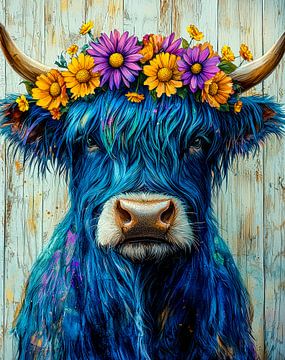 Caleidoscoop van koeien - Kleurrijke symfonie van bloemen van Klaus Tesching - Art-AI