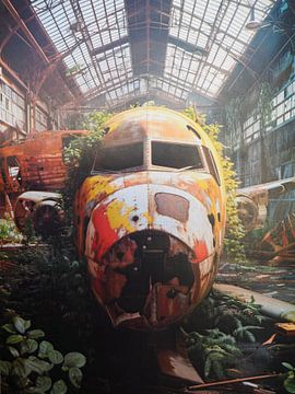 Roestige vliegtuigonderdelen in de hangar van gm_designs