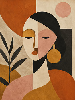 Abstract Geometric Woman Portrait in Earthy Modern Colors