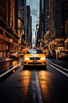 Taxi in de grote stad van fernlichtsicht