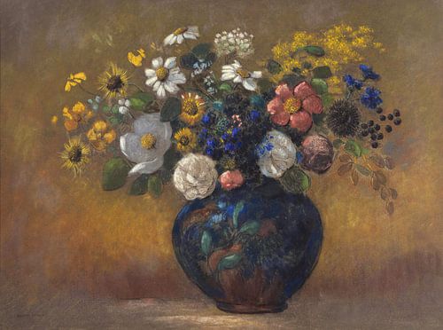 Wilde bloemen in een vaas, Odilon Redon